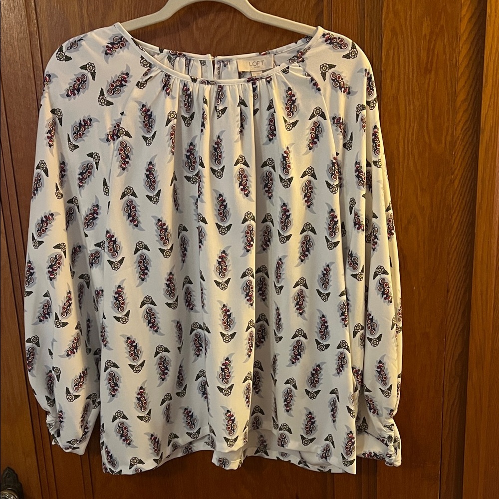 LOFT Women's Blouse with Leaf Print - White and Pink